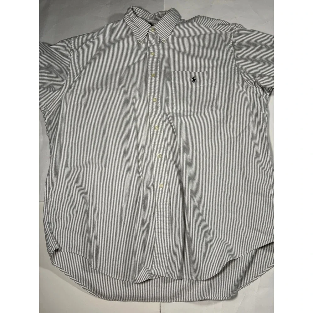 Polo Ralph Lauren Big Shirt Men's Large L Gray White Striped Oxford Button Down